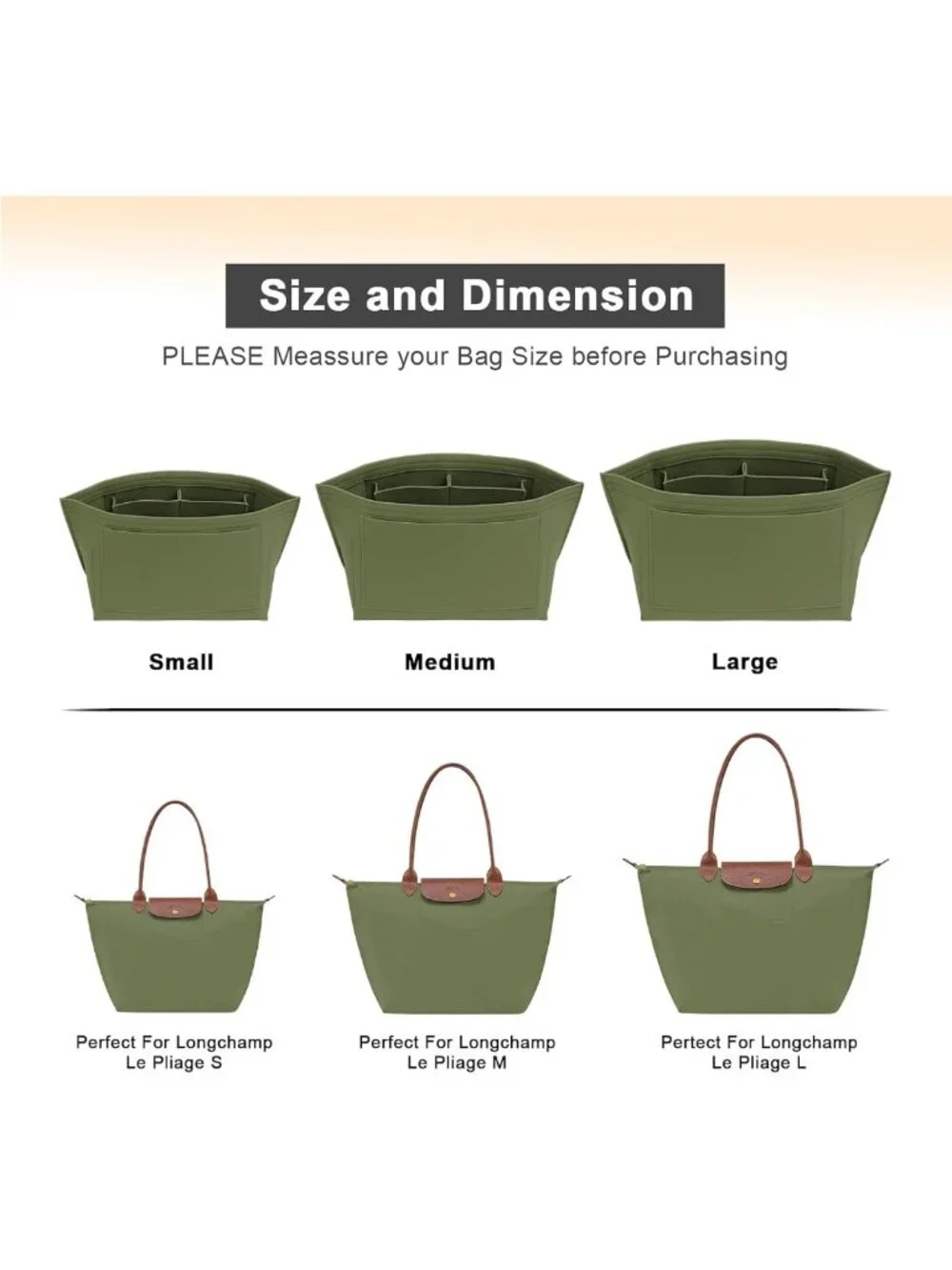 Medium Felt Purse Organizer Insert for Long Tote Bags - Green Cup Holder